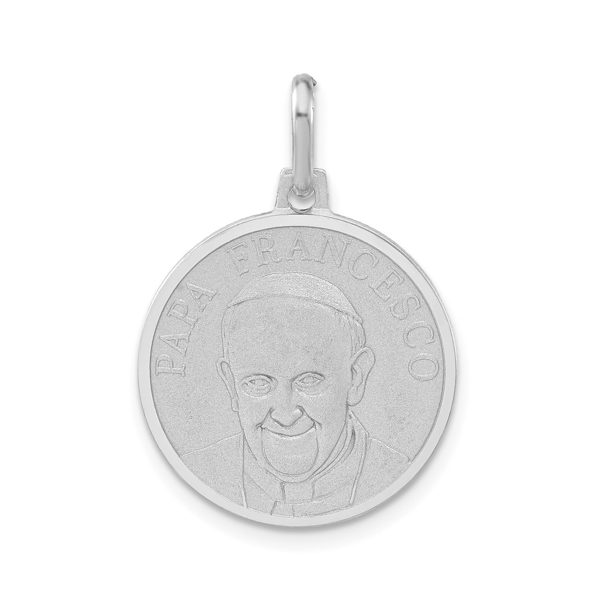 Matte Papa Francesco Medal Charm Pendant in Real 925 Sterling Silver