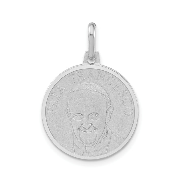 Matte Papa Francesco Medal Charm Pendant in Real 925 Sterling Silver