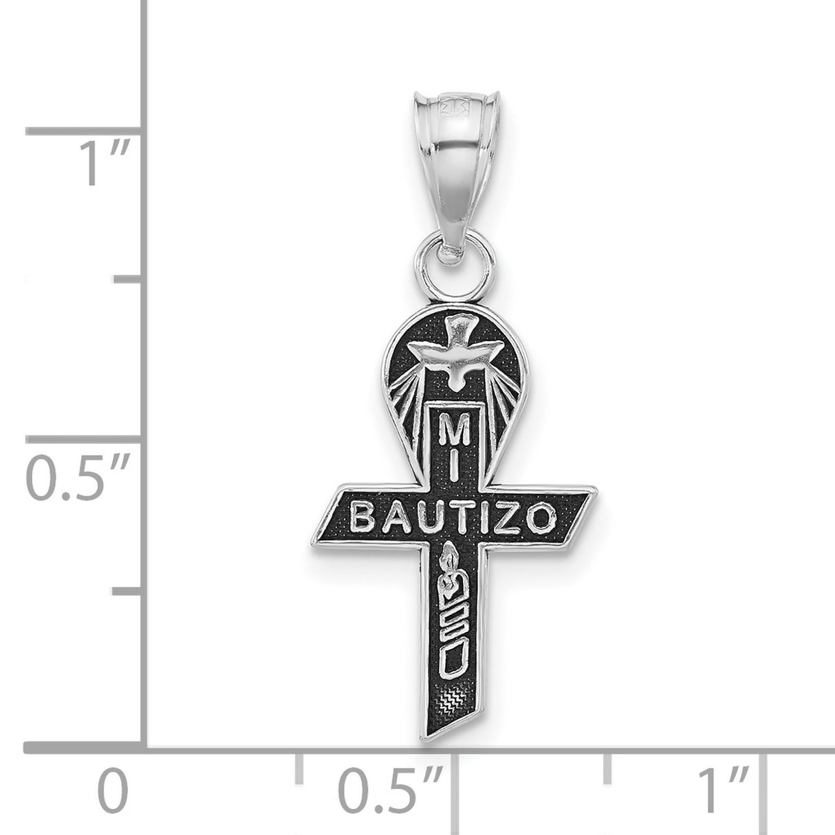 Sterling Silver Cross Pendant with Mi Bautizo Dove Candle and Rays Design for Baptism or Christening
