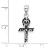 Sterling Silver Cross Pendant with Mi Bautizo Dove Candle and Rays Design for Baptism or Christening