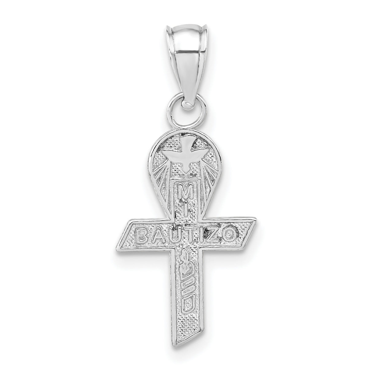 Mi Bautizo Words Mini Cross Charm Pendant in Real 925 Sterling Silver