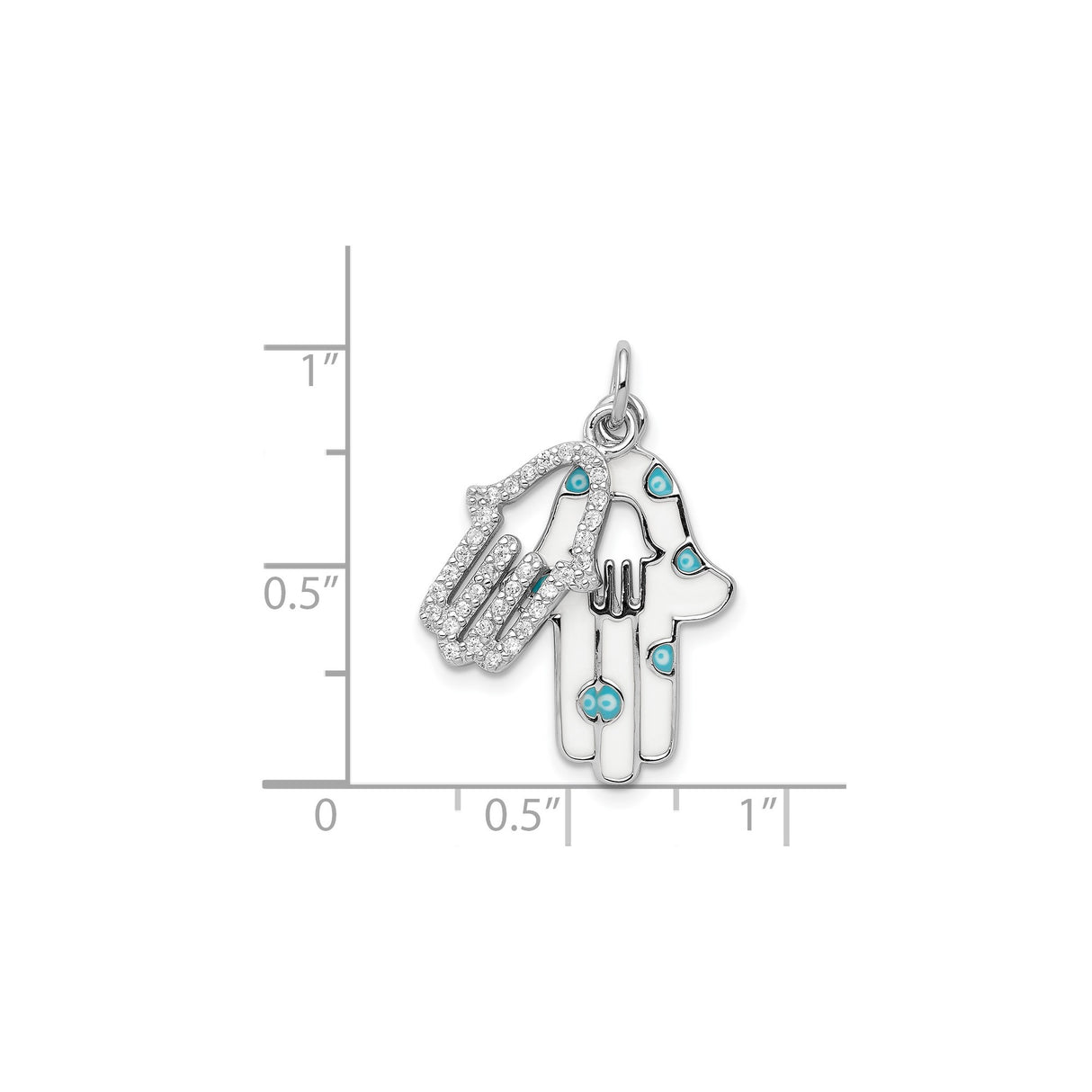 Sterling Silver Hamsa Pendant with Cubic Zirconia and Turquoise Enamel Evil Eye Accents
