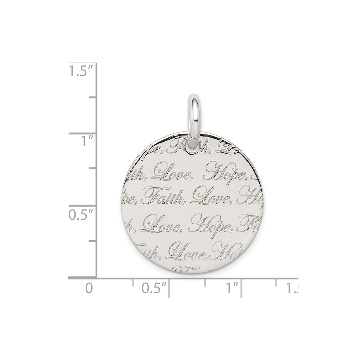 Sterling Silver Faith Love Hope Pendant, Round Disc with Script Engraving, Inspirational Jewelry for Women