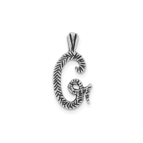 Sterling Silver Letter G Pendant with Textured Zebra Pattern, Stylized Alphabet Charm for Women or Unisex Wear