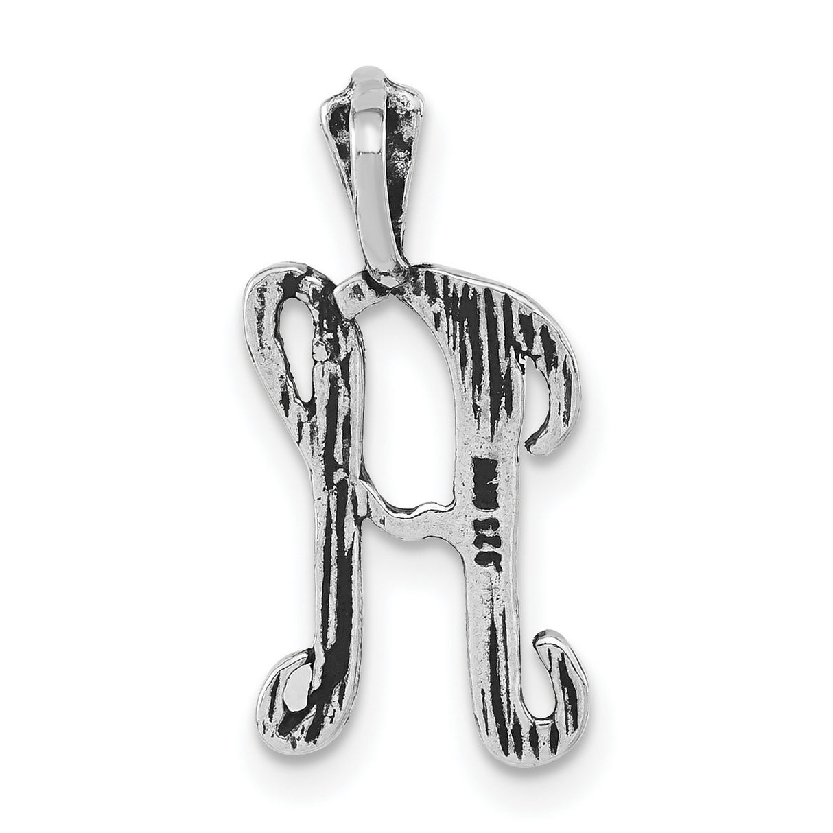 Antiqued and Textured Letter H Chain Slide Charm Pendant in Real 925 Sterling Silver