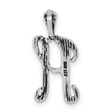 Antiqued and Textured Letter H Chain Slide Charm Pendant in Real 925 Sterling Silver