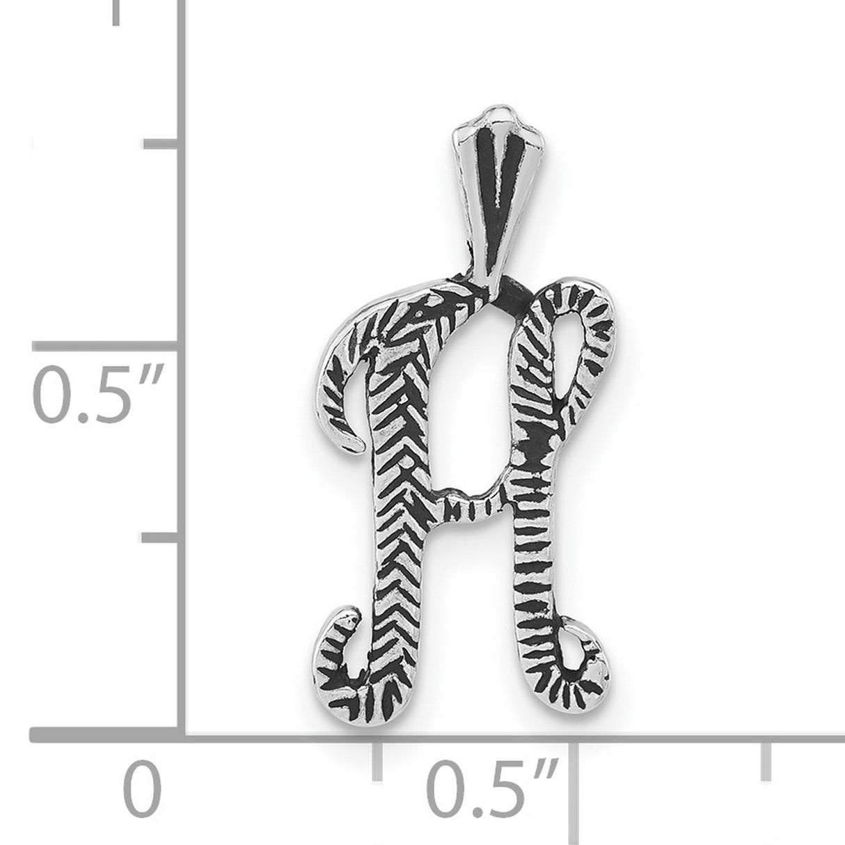 Antiqued and Textured Letter H Chain Slide Charm Pendant in Real 925 Sterling Silver