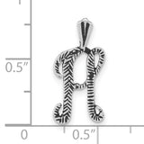 Antiqued and Textured Letter H Chain Slide Charm Pendant in Real 925 Sterling Silver