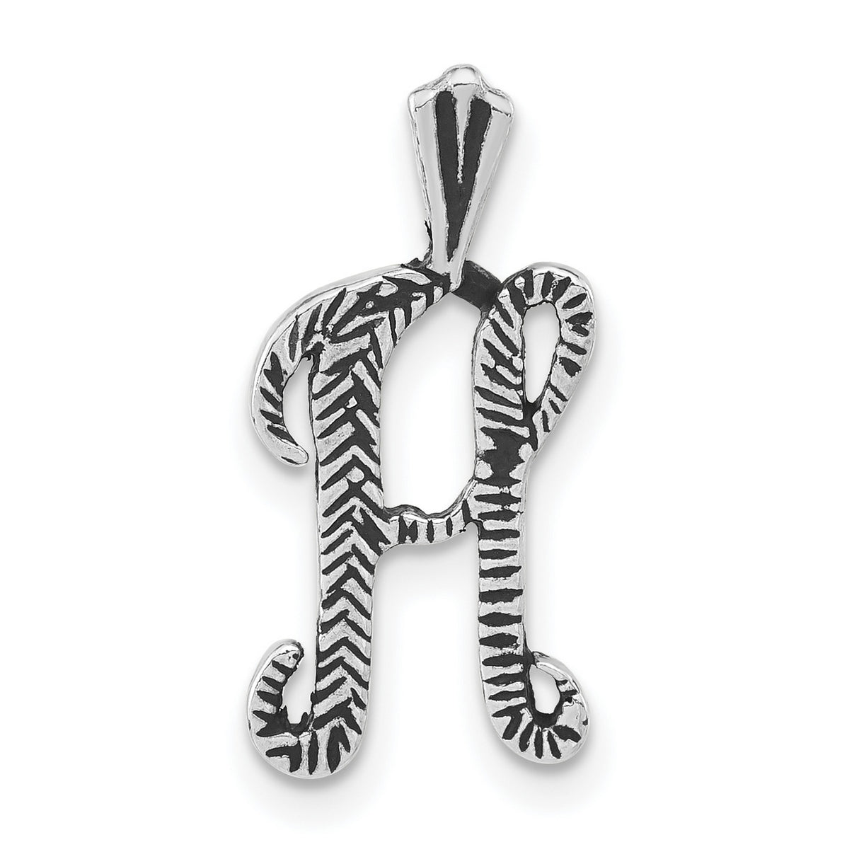 Antiqued and Textured Letter H Chain Slide Charm Pendant in Real 925 Sterling Silver