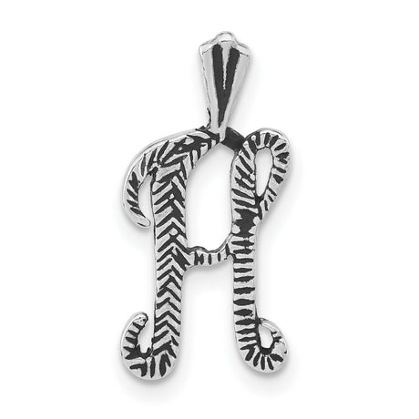 Antiqued and Textured Letter H Chain Slide Charm Pendant in Real 925 Sterling Silver