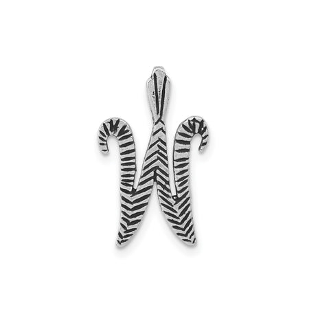Sterling Silver Letter W Pendant with Zebra Stripe Design, Unisex Initial Charm