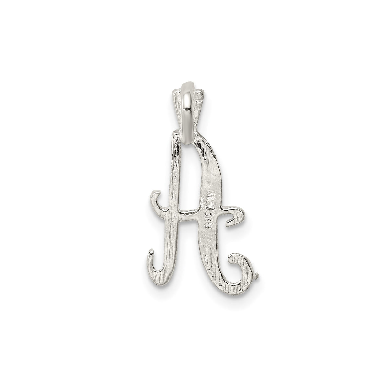 Sterling Silver Initial Pendant with Script Letter A, Textured Alphabet Charm