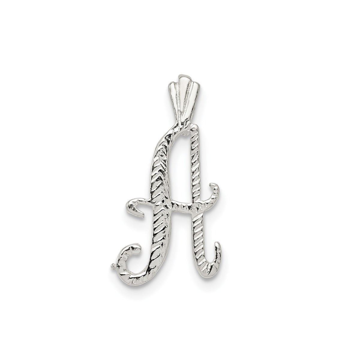 Sterling Silver Initial Pendant with Script Letter A, Textured Alphabet Charm