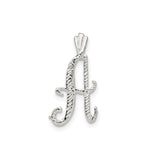 Sterling Silver Initial Pendant with Script Letter A, Textured Alphabet Charm