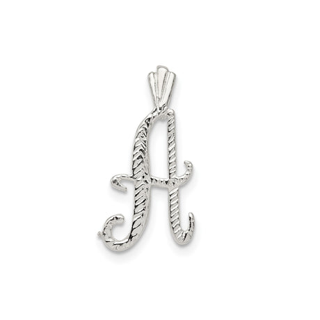 Sterling Silver Initial Pendant with Script Letter A, Textured Alphabet Charm