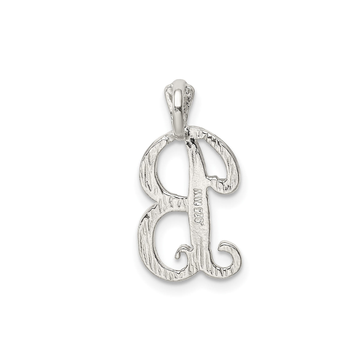 Sterling Silver Initial Pendant, Letter B Charm with Textured Script Design