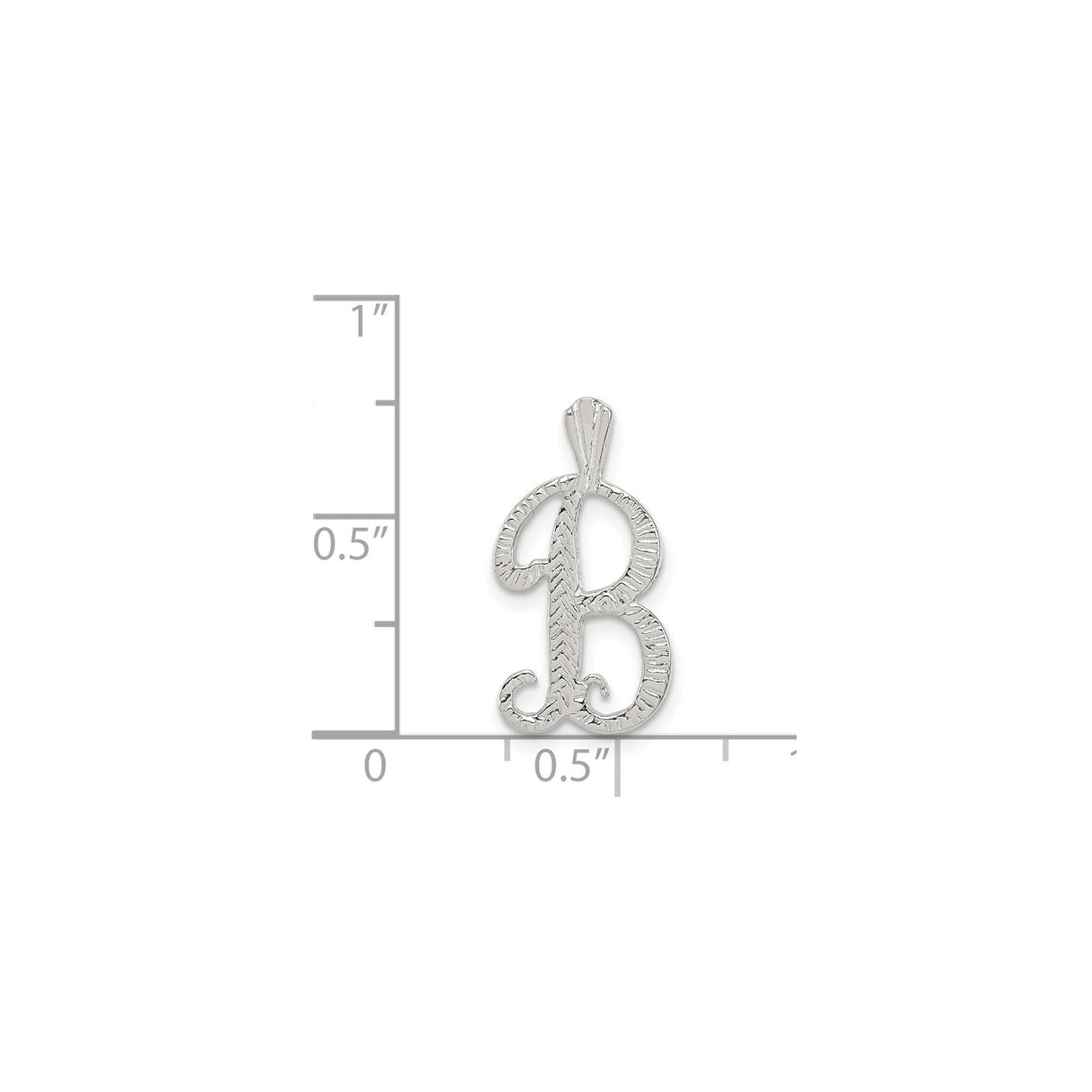 Sterling Silver Initial Pendant, Letter B Charm with Textured Script Design