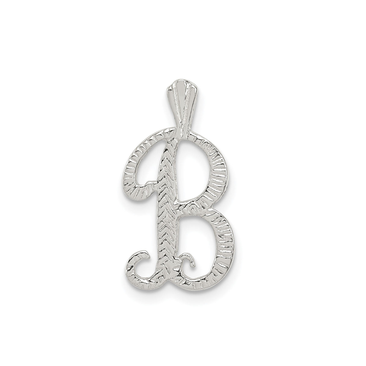 Sterling Silver Initial Pendant, Letter B Charm with Textured Script Design