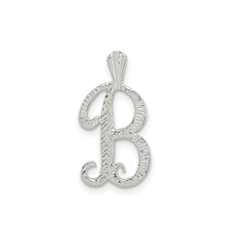 Sterling Silver Initial Pendant, Letter B Charm with Textured Script Design