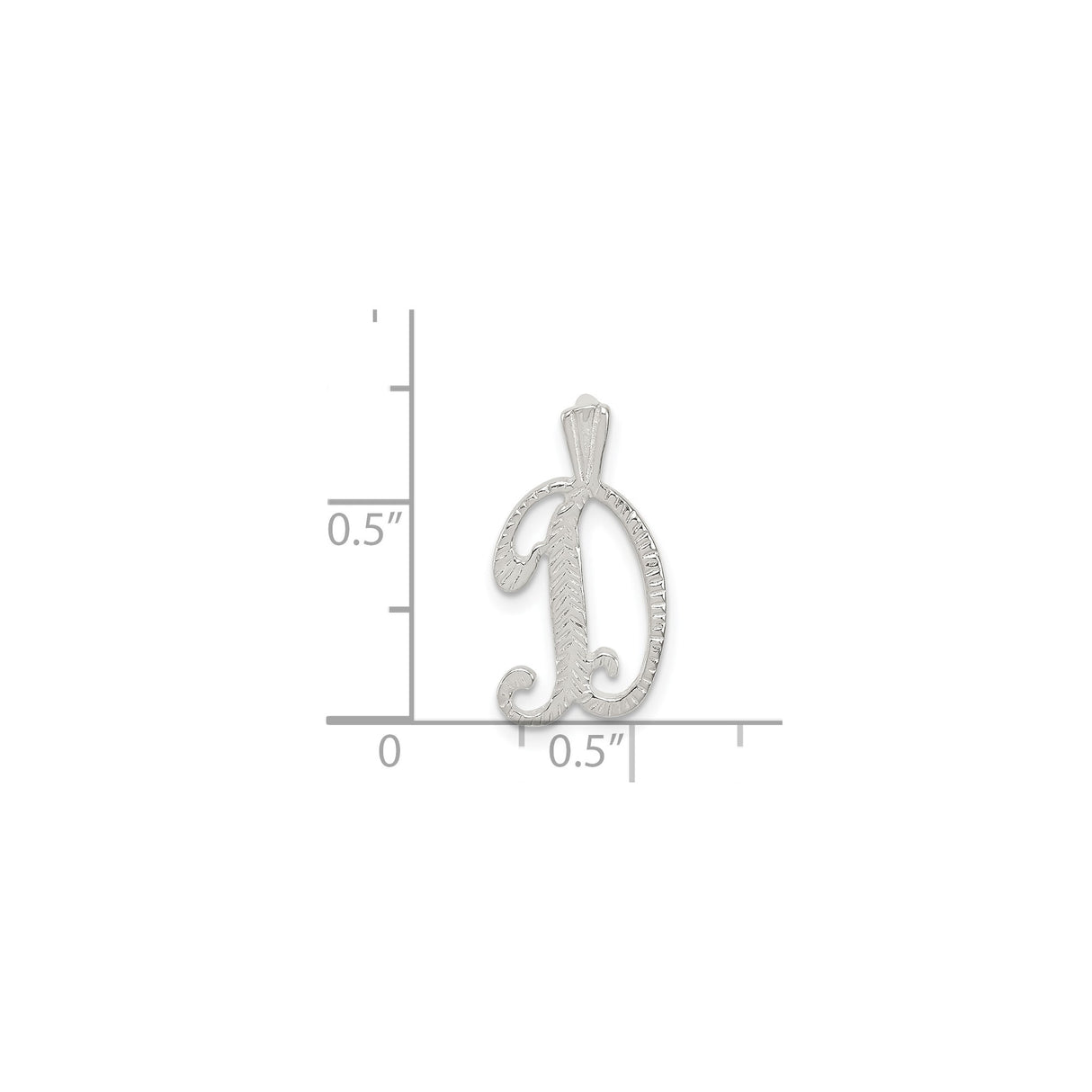 Sterling Silver Initial D Pendant Charm with Textured Scroll Design