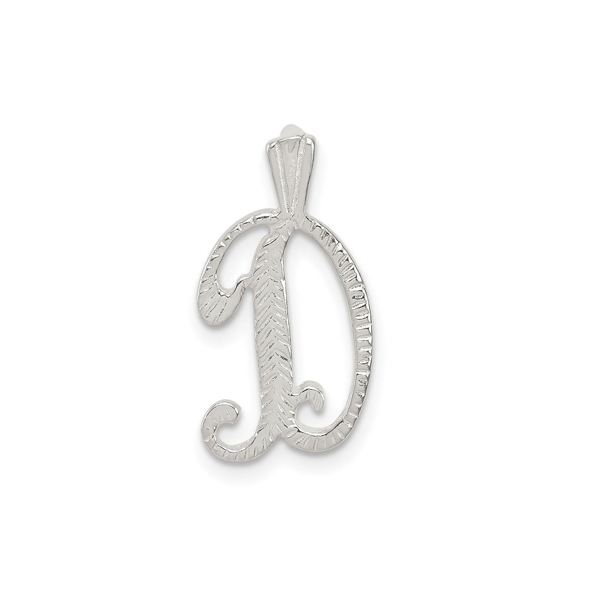 Sterling Silver Initial D Pendant Charm with Textured Scroll Design