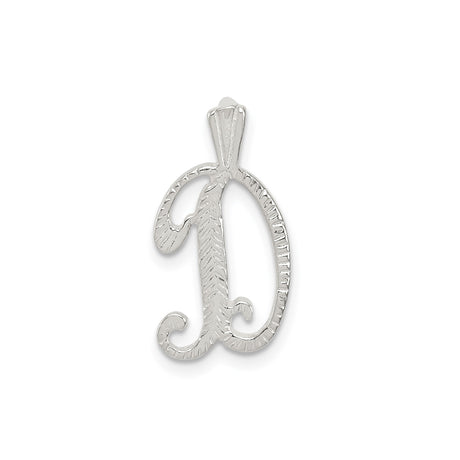 Sterling Silver Initial D Pendant Charm with Textured Scroll Design