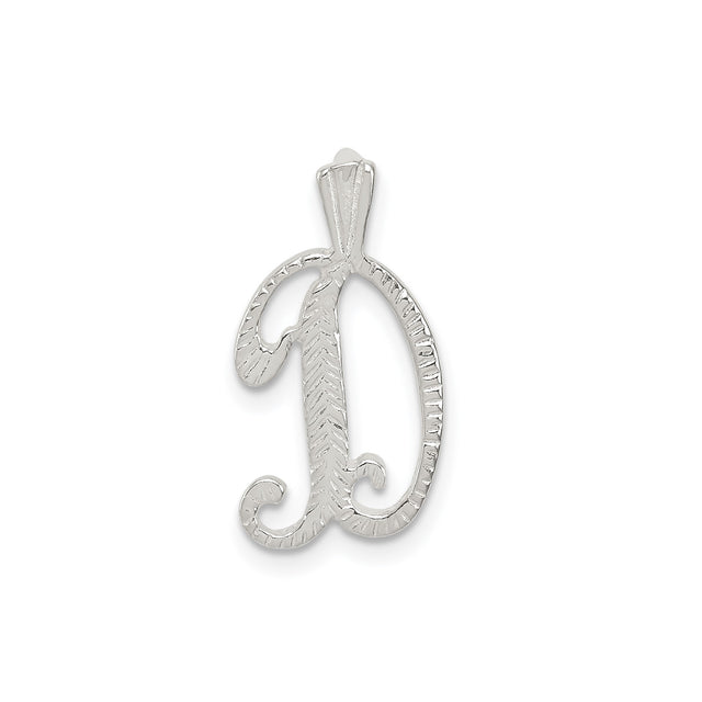Sterling Silver Initial D Pendant Charm with Textured Scroll Design