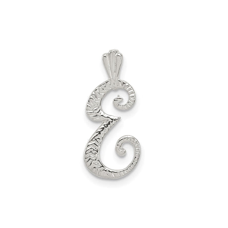 Sterling Silver Initial E Pendant with Hammered Finish, Textured Letter Charm for Women