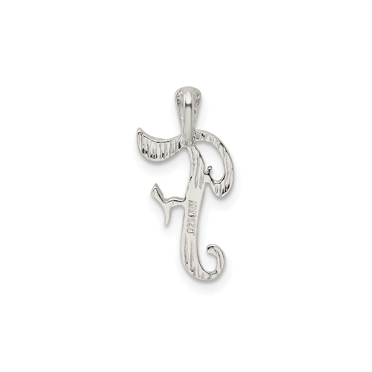 Sterling Silver Script Letter F Pendant with Textured Detailing, Alphabet Charm for Women
