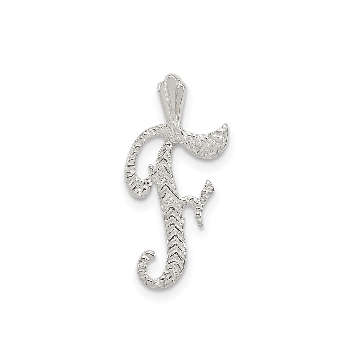 Sterling Silver Script Letter F Pendant with Textured Detailing, Alphabet Charm for Women