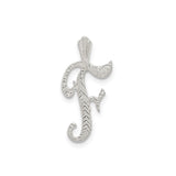 Sterling Silver Script Letter F Pendant with Textured Detailing, Alphabet Charm for Women