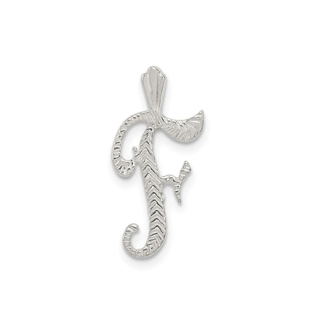 Sterling Silver Script Letter F Pendant with Textured Detailing, Alphabet Charm for Women
