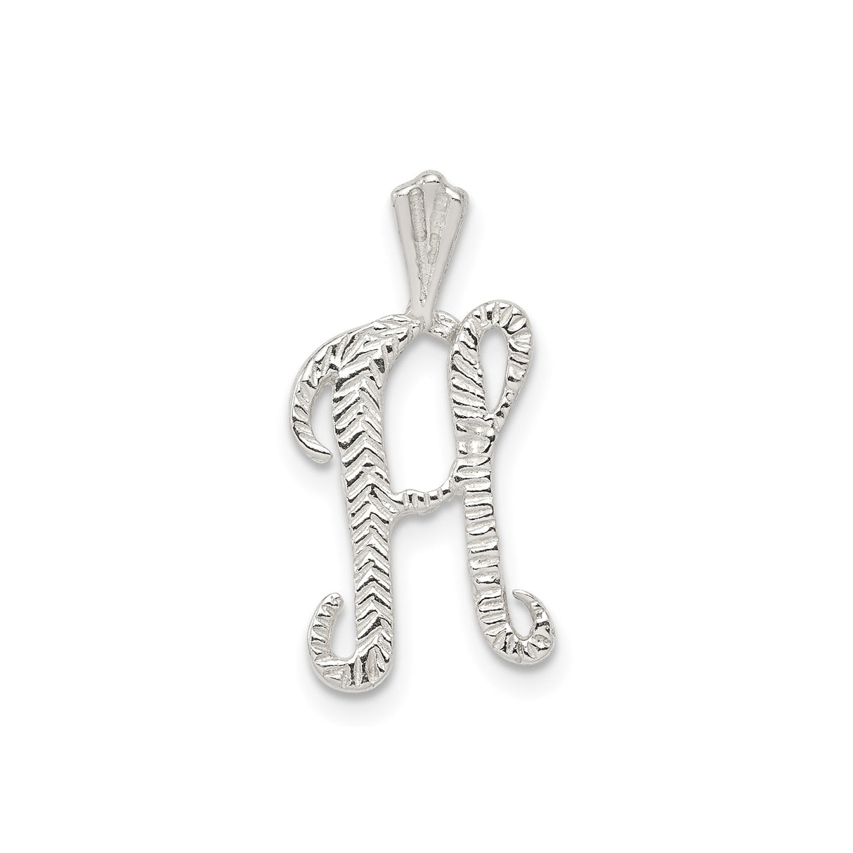 Sterling Silver Initial H Pendant with Textured Chevron Pattern, Minimalist Letter Charm Design
