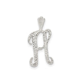 Sterling Silver Initial H Pendant with Textured Chevron Pattern, Minimalist Letter Charm Design