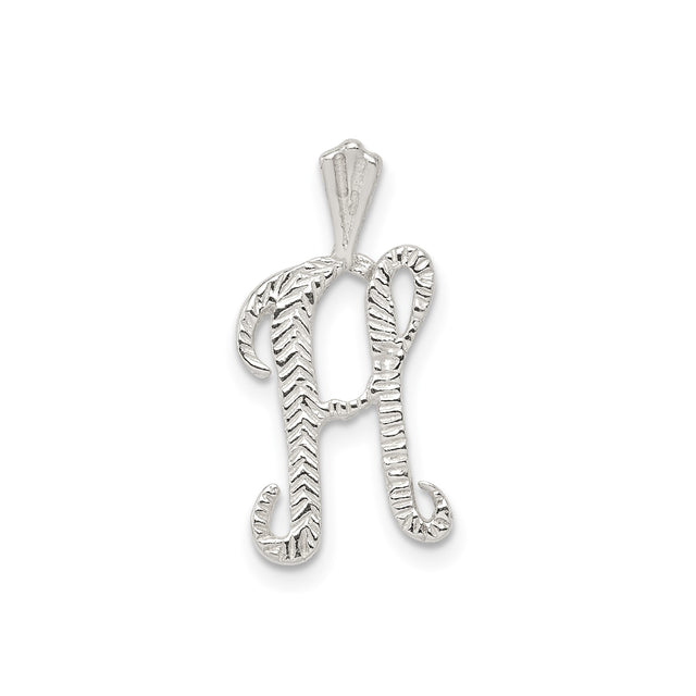 Sterling Silver Initial H Pendant with Textured Chevron Pattern, Minimalist Letter Charm Design