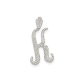 Sterling Silver Script Letter K Pendant, Textured Alphabet Initial Charm for Women
