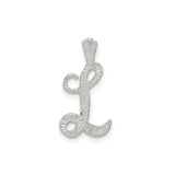 Sterling Silver Letter L Pendant, Textured Script Initial Charm for Women