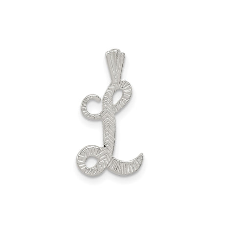 Sterling Silver Letter L Pendant, Textured Script Initial Charm for Women