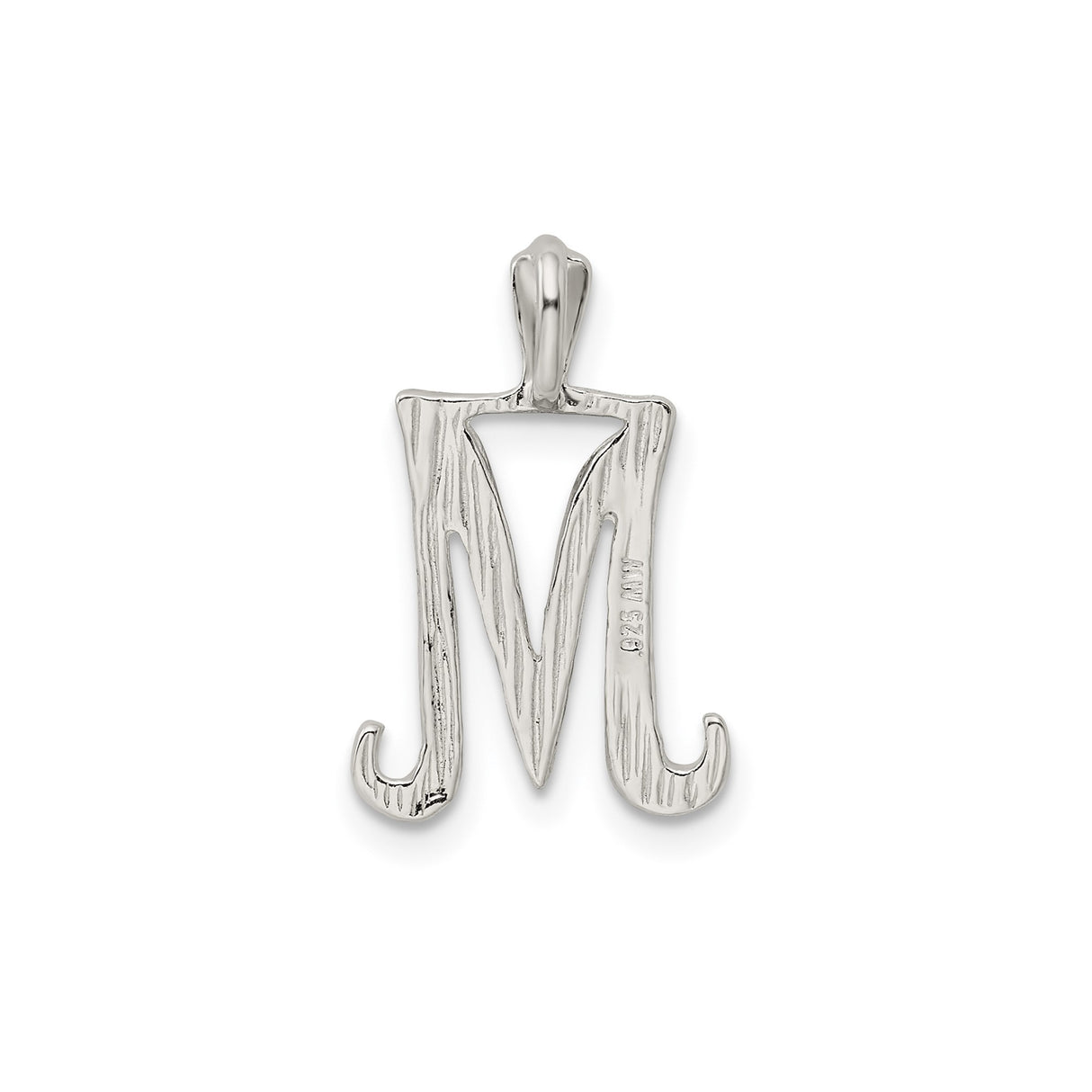 Sterling Silver Letter M Pendant with Textured Chevron Design for Women and Men