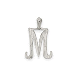 Sterling Silver Letter M Pendant with Textured Chevron Design for Women and Men