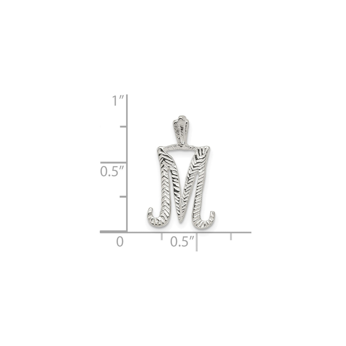 Sterling Silver Letter M Pendant with Textured Chevron Design for Women and Men