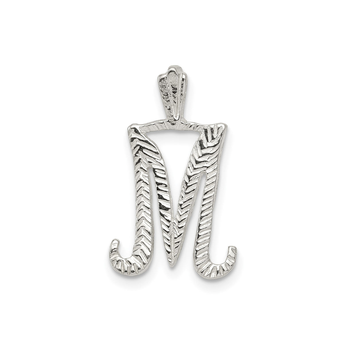 Sterling Silver Letter M Pendant with Textured Chevron Design for Women and Men