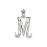 Sterling Silver Letter M Pendant with Textured Chevron Design for Women and Men