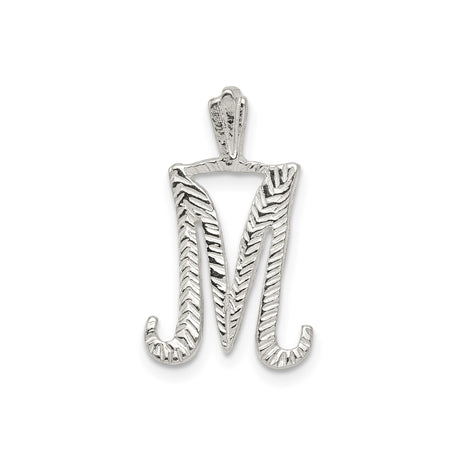 Sterling Silver Letter M Pendant with Textured Chevron Design for Women and Men