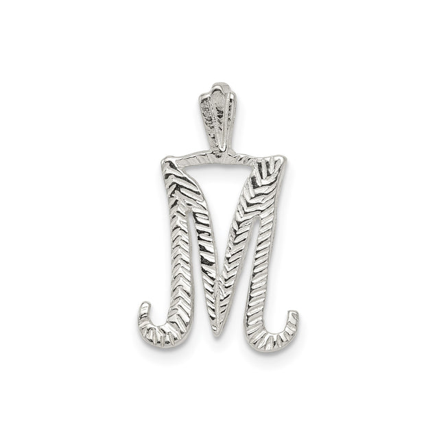 Sterling Silver Letter M Pendant with Textured Chevron Design for Women and Men