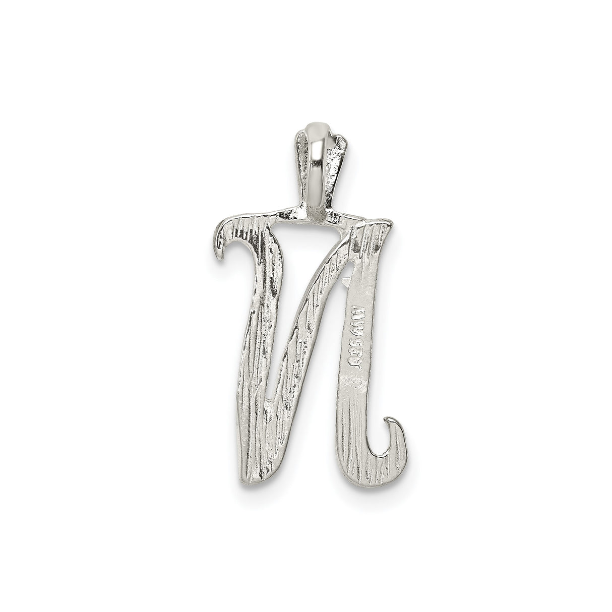 Sterling Silver N Initial Pendant with Chevron Pattern and Polished Script Letter Charm