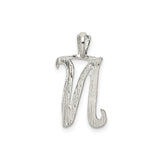 Sterling Silver N Initial Pendant with Chevron Pattern and Polished Script Letter Charm