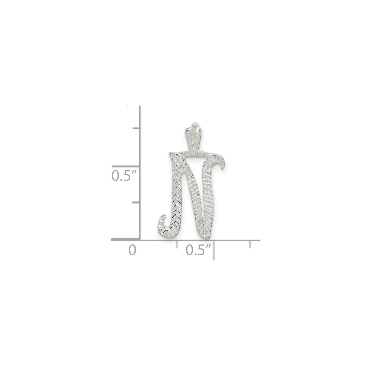Sterling Silver N Initial Pendant with Chevron Pattern and Polished Script Letter Charm