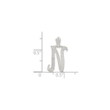 Sterling Silver N Initial Pendant with Chevron Pattern and Polished Script Letter Charm