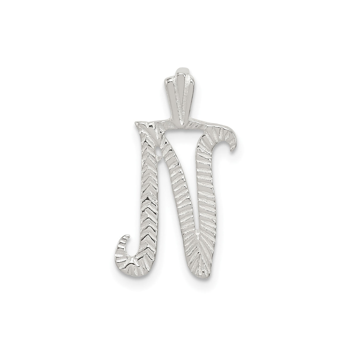 Sterling Silver N Initial Pendant with Chevron Pattern and Polished Script Letter Charm